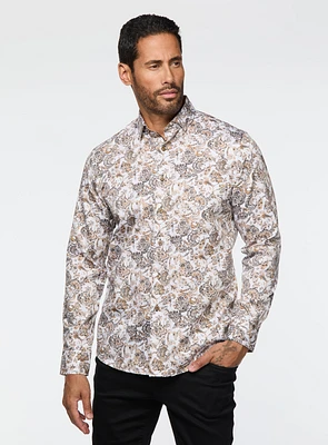 Chemise satinée à motif paisley cognac