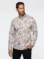Chemise satinée à motif paisley cognac
