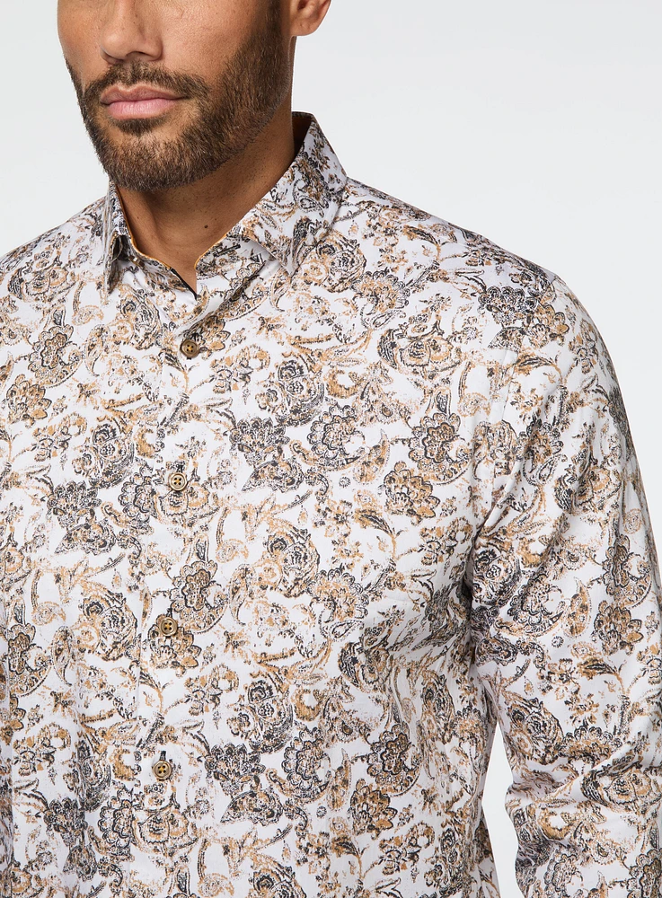 Chemise satinée à motif paisley cognac