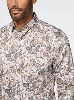 Chemise satinée à motif paisley cognac