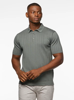 Solid Ribbed Knit Polo