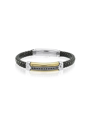 Gold Detail Black Leather Bracelet