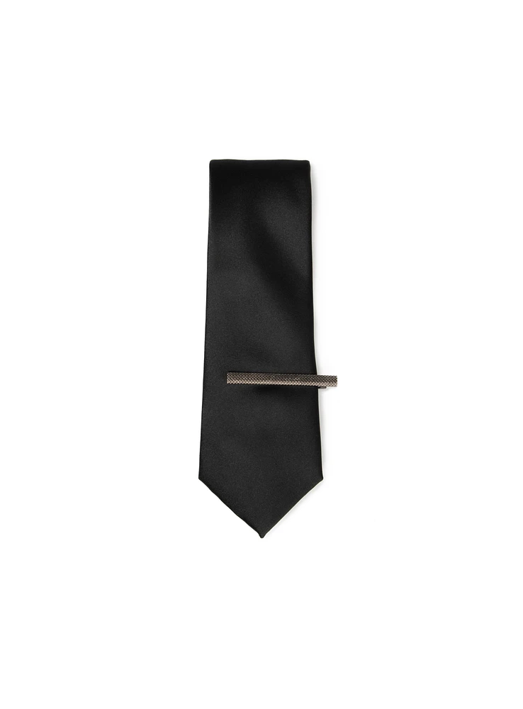 Silver Textured Tie Clip