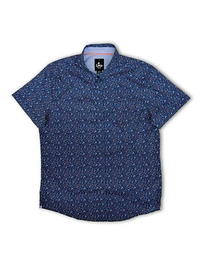 Chemise indigo à micro fleurs