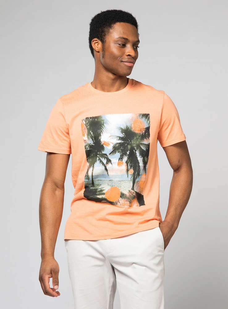 T-Shirt à imprimé de soleil et palmiers