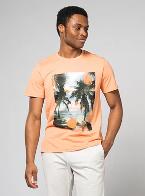 T-Shirt à imprimé de soleil et palmiers