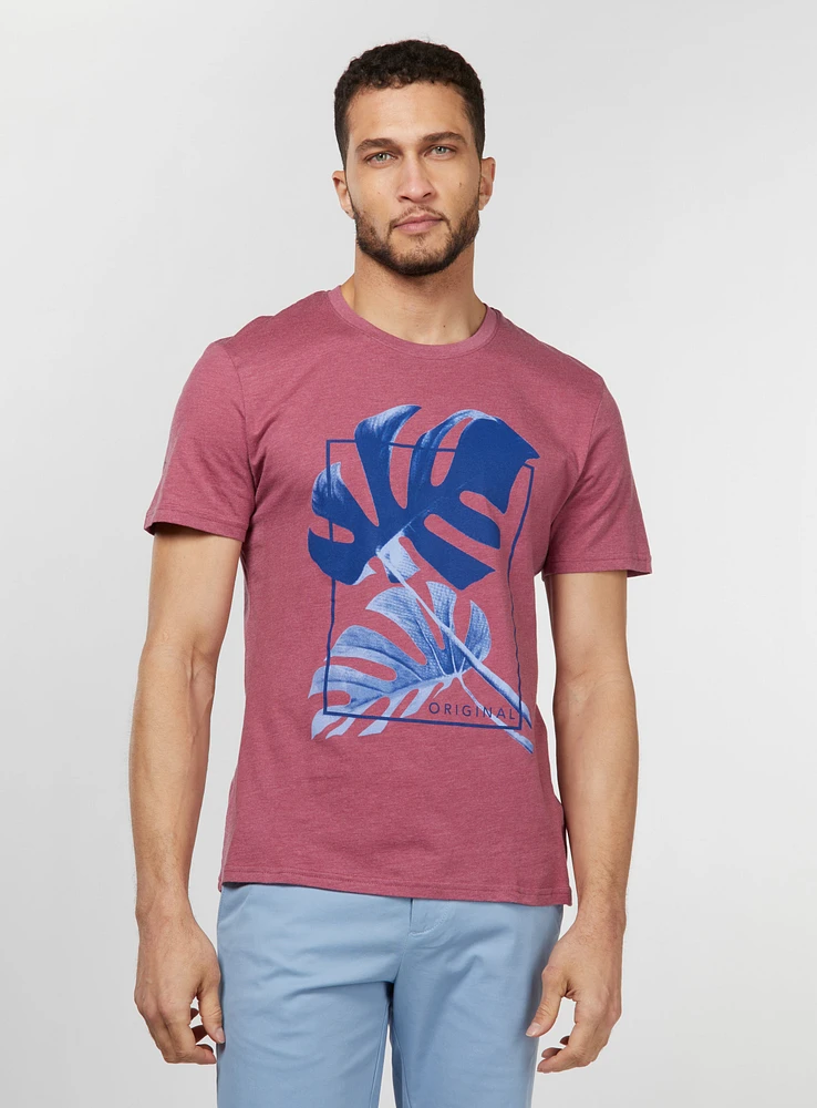 Tropical Leaf Print Crew Neck T-Shirt