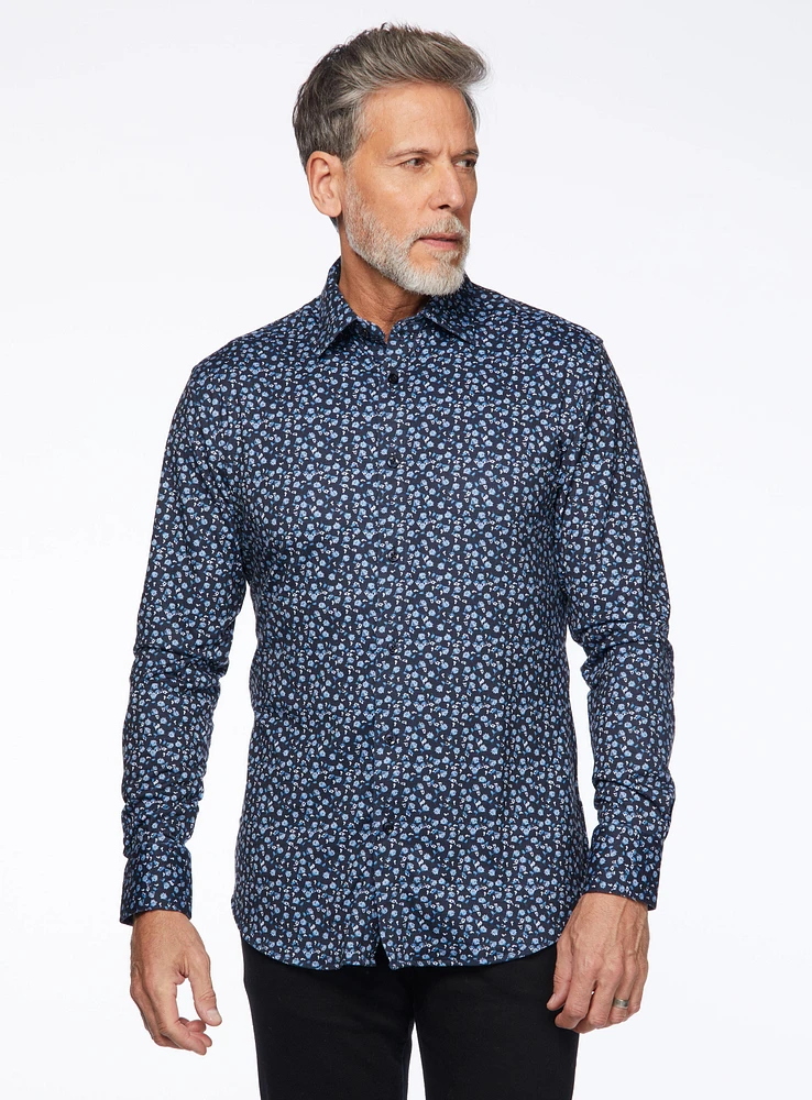 Navy Multi Flowers Print Shirt