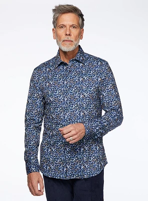 Chemise marine à imprimé de feuilles multiples