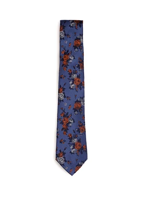 Cravate bleue à motif floral