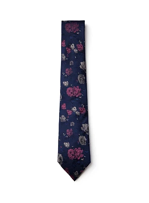 Pink Flowers Navy Tie