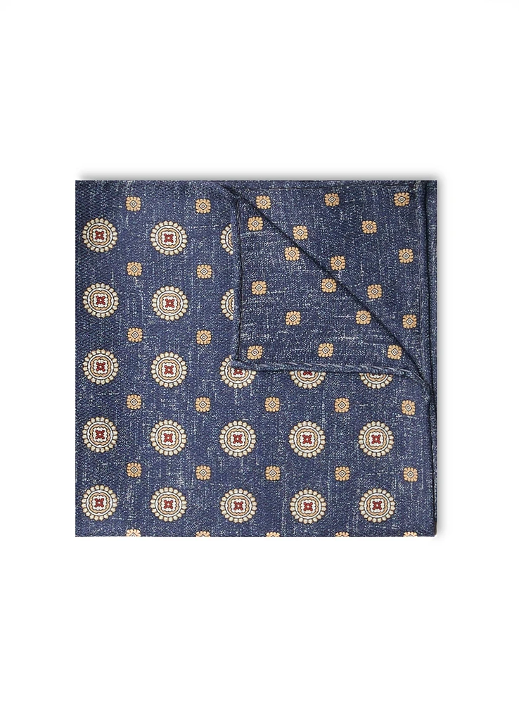 Navy Medallions Reversible Pocket Square