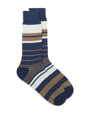 Beige Striped Blue Socks