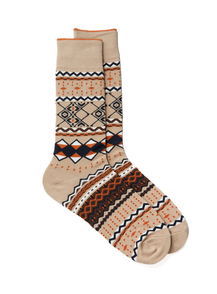 Chaussettes beiges à motif fairisle