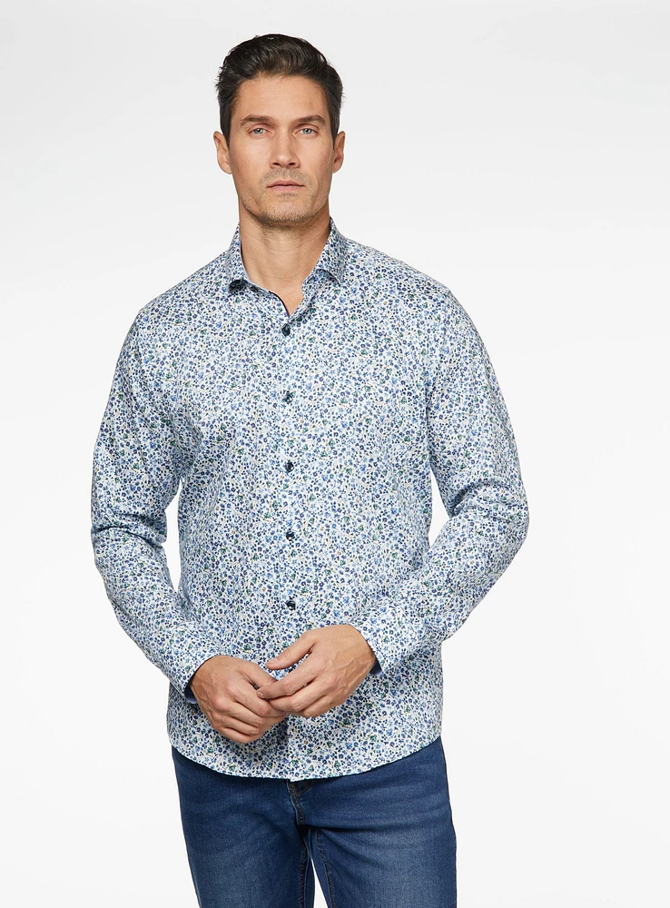 Chemise satinée à imprimé de micro fleurs