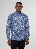 Chemise satinée à imprimé floral bleu