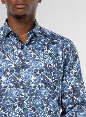 Chemise satinée à imprimé floral bleu