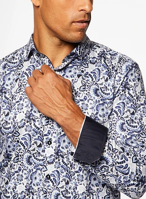 Blue Paisley Print Sateen Shirt