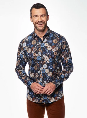 Chemise satinée à imprimé de grosses fleurs