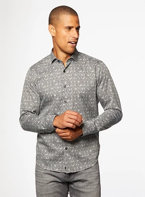 Chemise satinée à imprimé géométrique noire