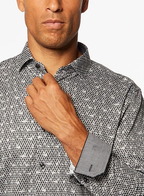 Chemise satinée à imprimé géométrique noire