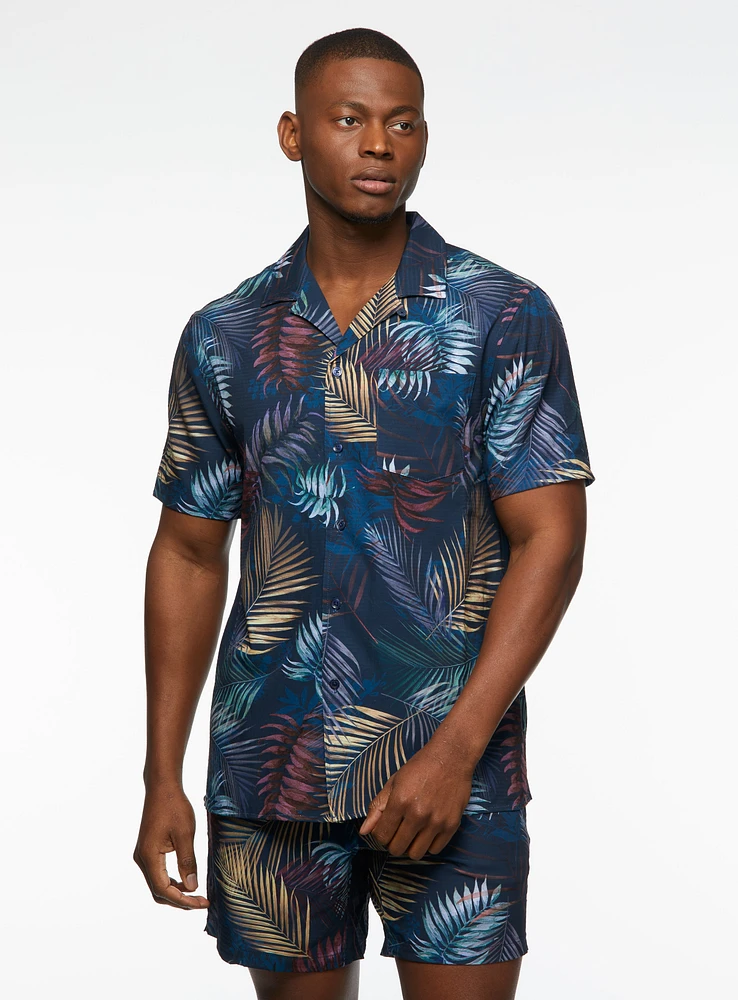 Blue Leaf Print Shirt