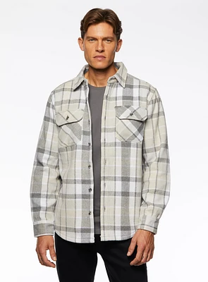 Grey Plaid Fleece Lined Overshirt