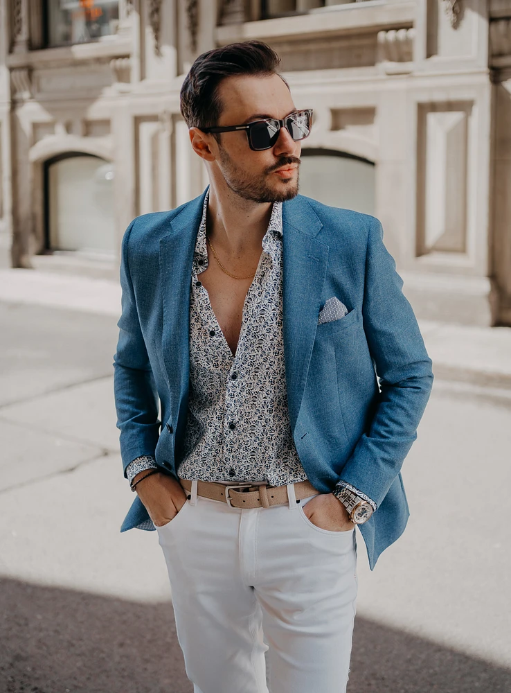 Veston bleu à effet lin