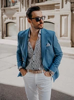Veston bleu à effet lin