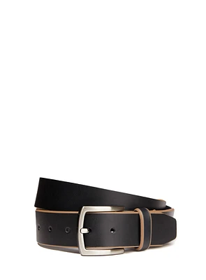 Taupe Details Black Leather Belt