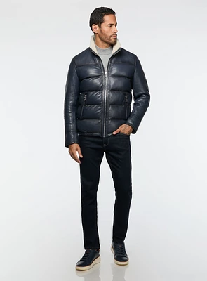 Manteau en cuir matelassé marine