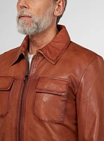 Manteau en cuir cognac à deux poches