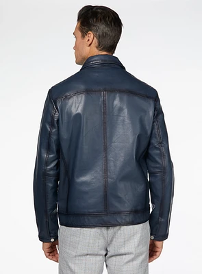 Navy Leather Jacket