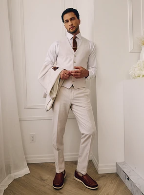 Linen Effect Beige Vest