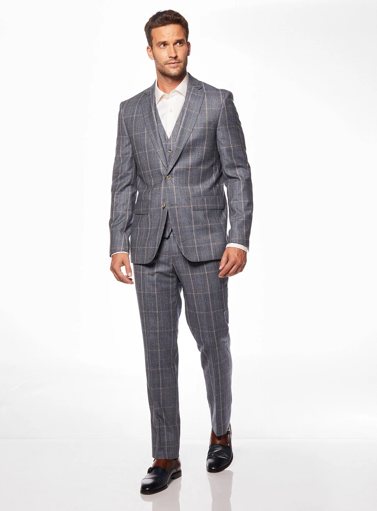 Beige Check Blue Suit