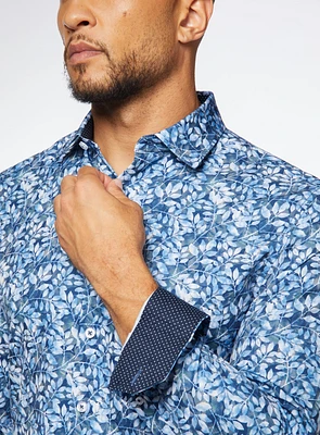 Chemise microfibre bleue florale