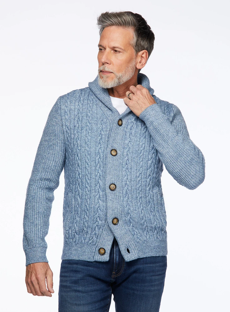 Blue Shawl Collar Cardigan