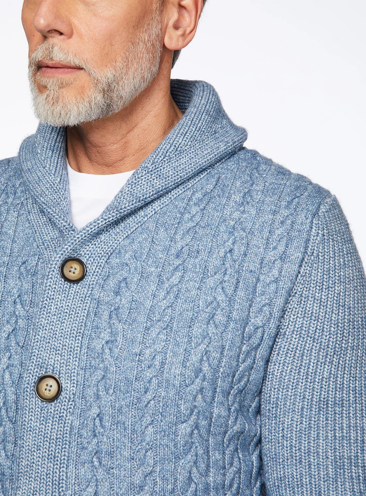 Blue Shawl Collar Cardigan