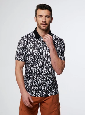 Polo noir à micro fleurs