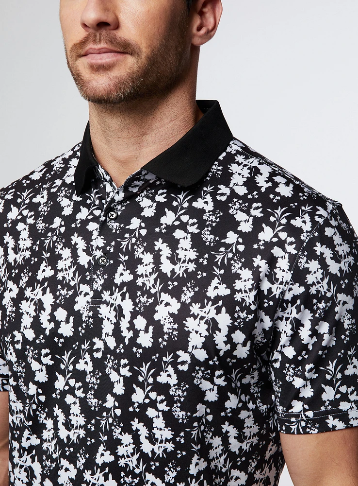 Polo noir à micro fleurs