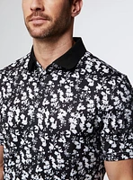 Polo noir à micro fleurs