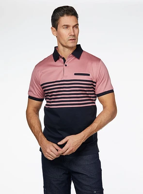 Polo rose à rayures noires