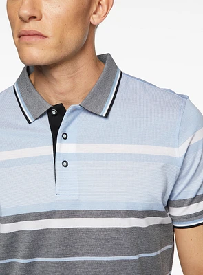 Blue and Grey Striped Polo