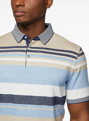 Blue and Beige Striped Polo