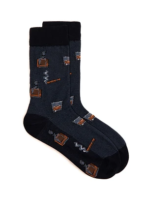 Chaussettes marine à motif de cigar et cognac