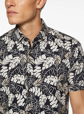 Palm Tree Leafs Print Poplin Shirt