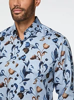 Chemise bleue à motif de tulipes