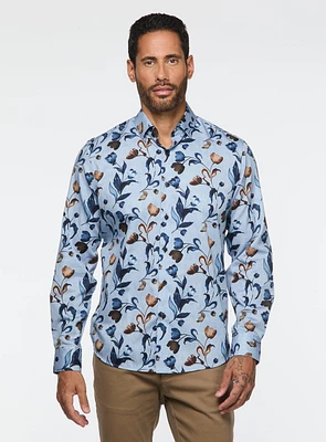 Chemise bleue à motif de tulipes