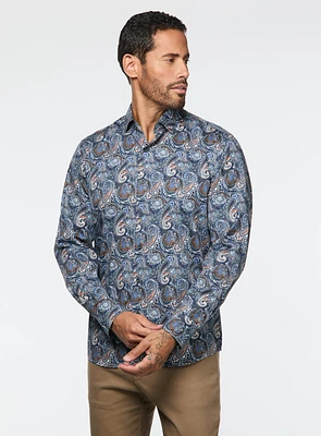 Chemise satinée marine à motif paisley