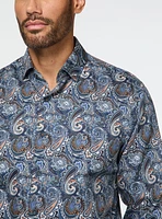 Chemise satinée marine à motif paisley